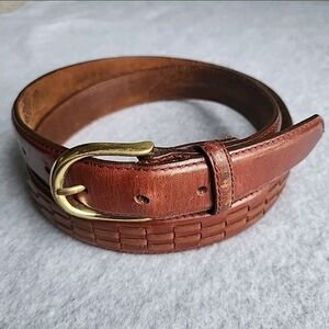 Vintage Braided Dress Belt Mens 40 Brown Full Grain Leather Woven Brass Buckle